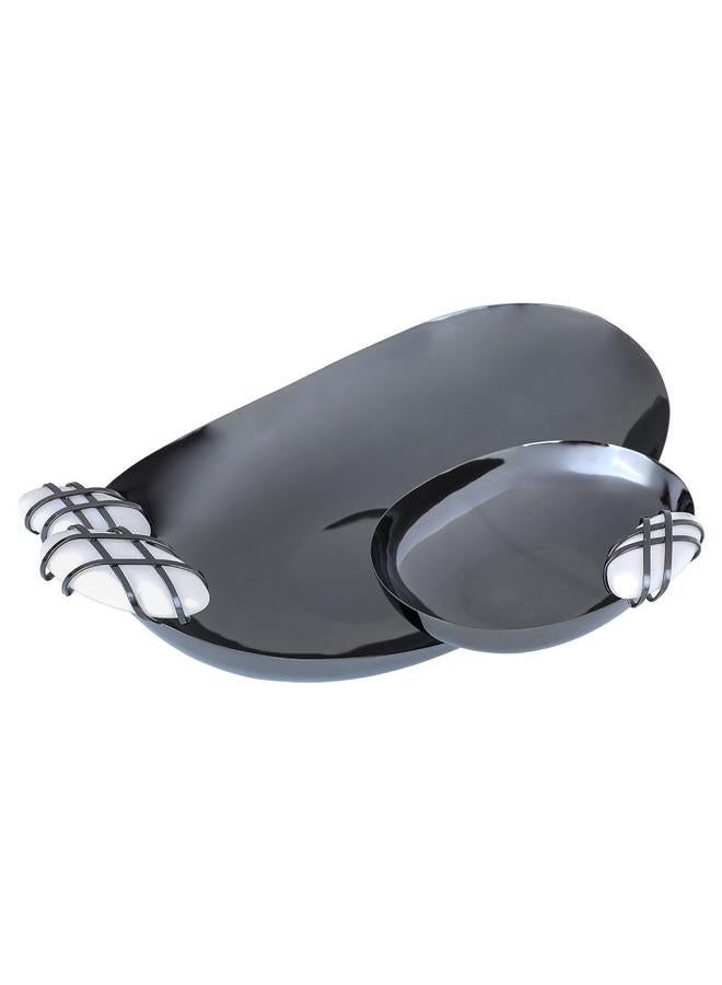 Alsaif Steel Serving Plate 34X24X7 Cm 2 Boxes Silver