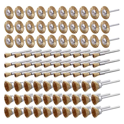 Rocaris 90 Pcs Wire Brushes Set, Brass Wire Wheels Pen Brushes Set Kit Accessories for Rotary Tool - Image 1