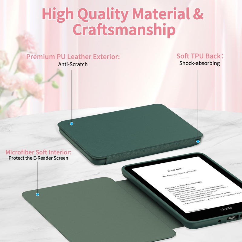 Sanyetral Protective Case with Magnetic TPU Back and Auto Wake/Sleep Function, Not for TCL Remarkable Kobo -Dark Green - Image 2