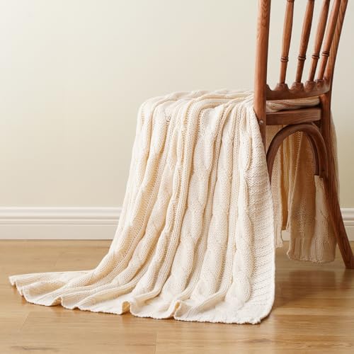 Battilo Cream Ivory Cable Knit Throw Blankets for Couch, Super Soft Warm Cozy Decorative Knitted Throw Blanket for Bed, Sofa, Chair 50"x60" - Image 5