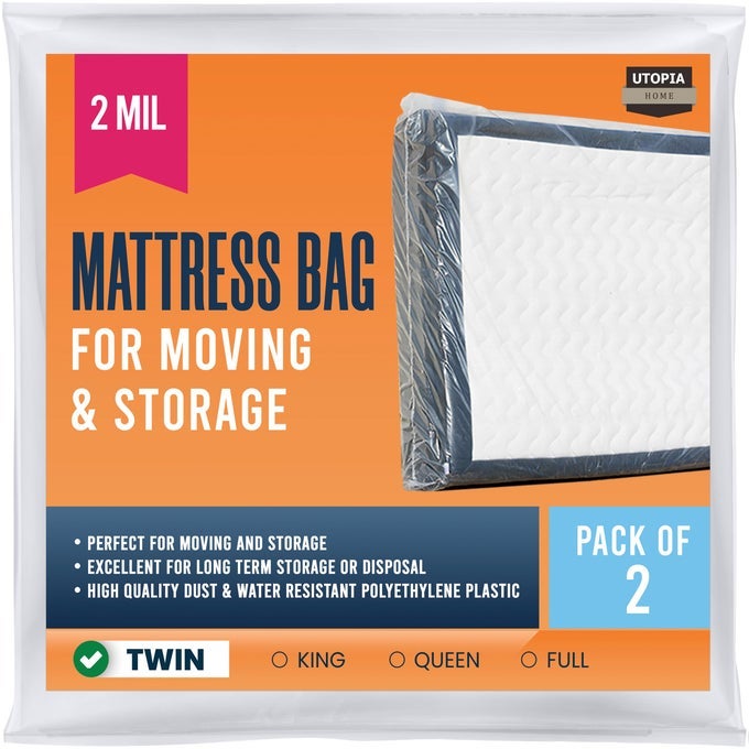 MATTRESS BAG FOR MOVING TWIN SIZE PACK OF 2 MATTRESS STORAGE BAG PLASTIC MATTRESS ENCASEMENT COVER FITS MATTRESSES UP TO 14 INCHES