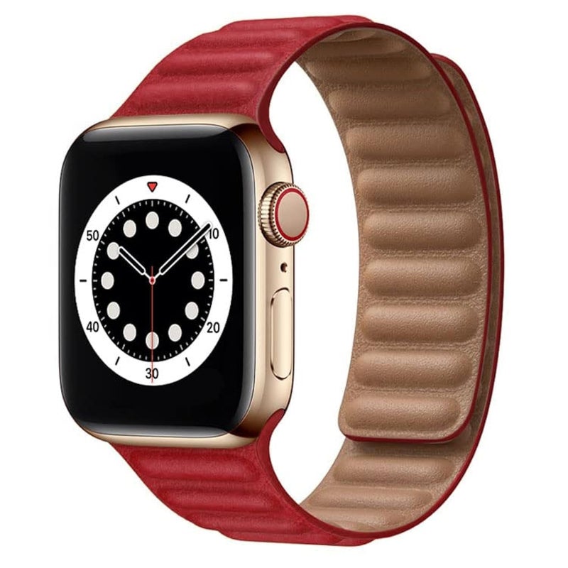 AC&L Leather Magnetic Band Compatible with Apple Watch 44mm – Elegant Red Strap - Image 2