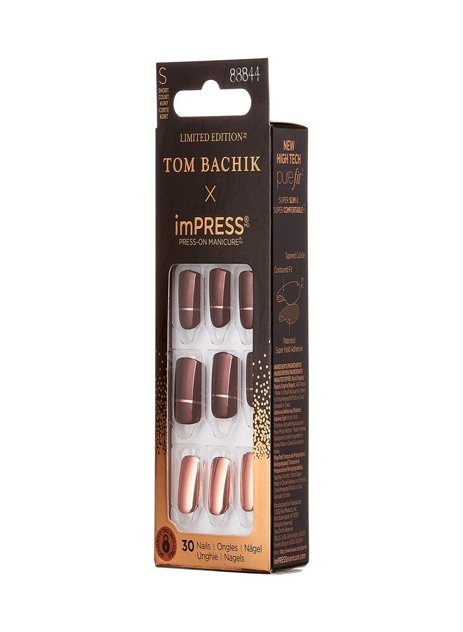 Impress طقم أظافر كيس توم باشيك x imPRESS للمانيكير القابل للصق، نمط "في حفلة ما بعد" أظافر حمراء قصيرة مربعة، يتضمن وسادة تحضير، ملف أظافر صغير، عصا جلدية، و 30 ظفر مزيف - Image 3