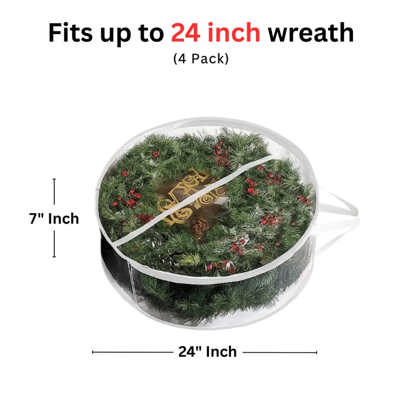 ProPik Christmas Wreath Storage Bag - 4 Pack Clear Christmas Wreaths Container- Garland Holiday Artificial Wreath Storage Holder â€“Water Proof Transparent PVC (White, 24 Inch) - Image 2