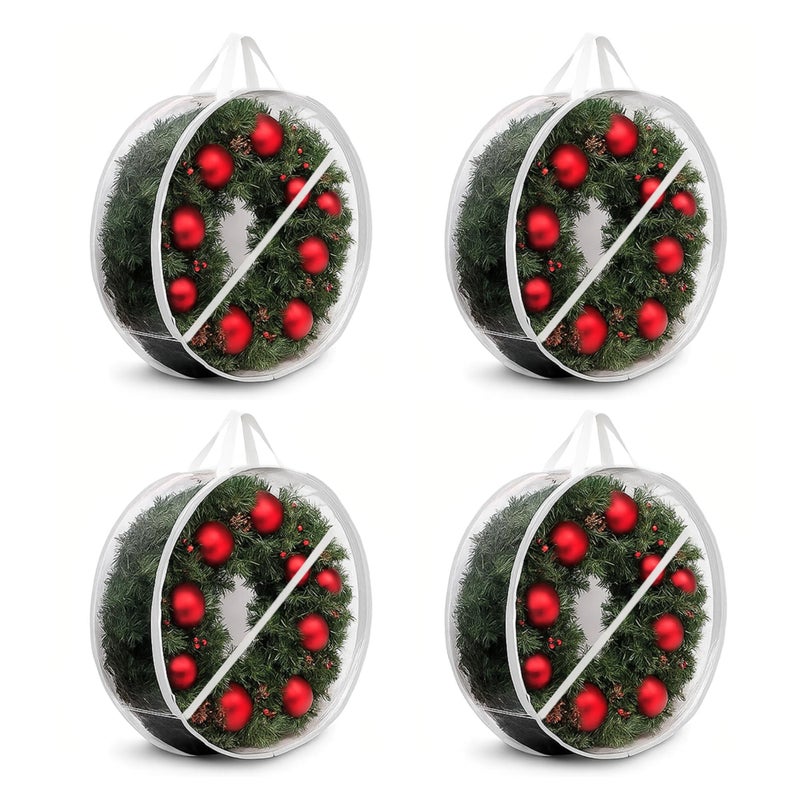 ProPik Christmas Wreath Storage Bag - 4 Pack Clear Christmas Wreaths Container- Garland Holiday Artificial Wreath Storage Holder â€“Water Proof Transparent PVC (White, 24 Inch) - Image 1