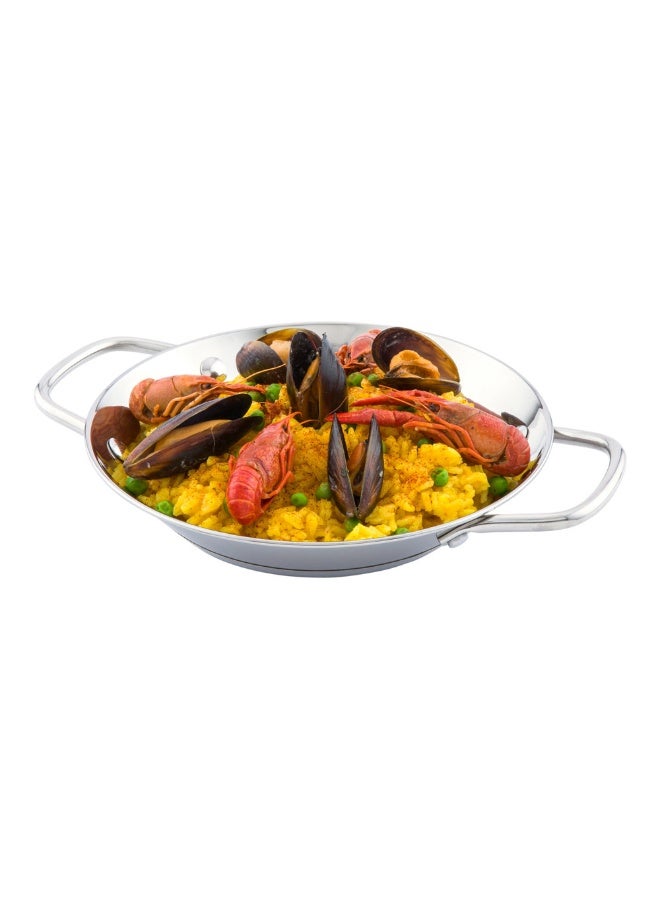 Restaurantware 8 Inch Spanish Paella Pan, 1 Induction Ready Paella Pan - Heavy-Duty, Riveted Handles, Silver Stainless Steel Spanish Pan, Dishwasher-Safe, Paella Cookware For Homes or Restaurants - Image 2