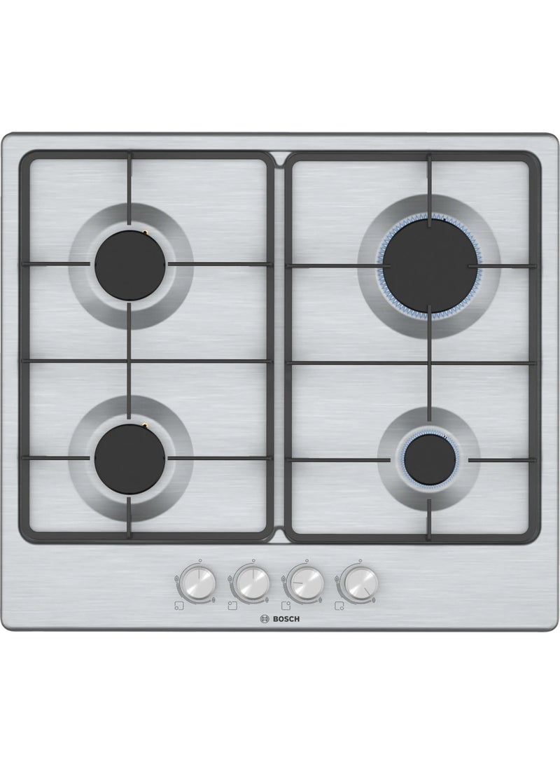 BOSCH Built-in Gas Hob Series 4 - 60 Cm - Cast Iron Holders - 4 Burners - Stainless Steel -Fall Safety - 4 PGP6B5K60Q silver - Image 1