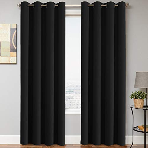 HVERSAILTEX Blackout Thermal Insulated Light Blocking Curtains for Living Room Bedroom Window Treatment Extra Long PanelsDrapes Grommet Top 52 Inch by 108 Inch Black Set of 2