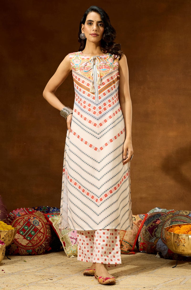 Janasya Women's Cream Cotton Blend Floral Printed Straight Co-ord Set(JAC25CD03428-XL) - Image 3