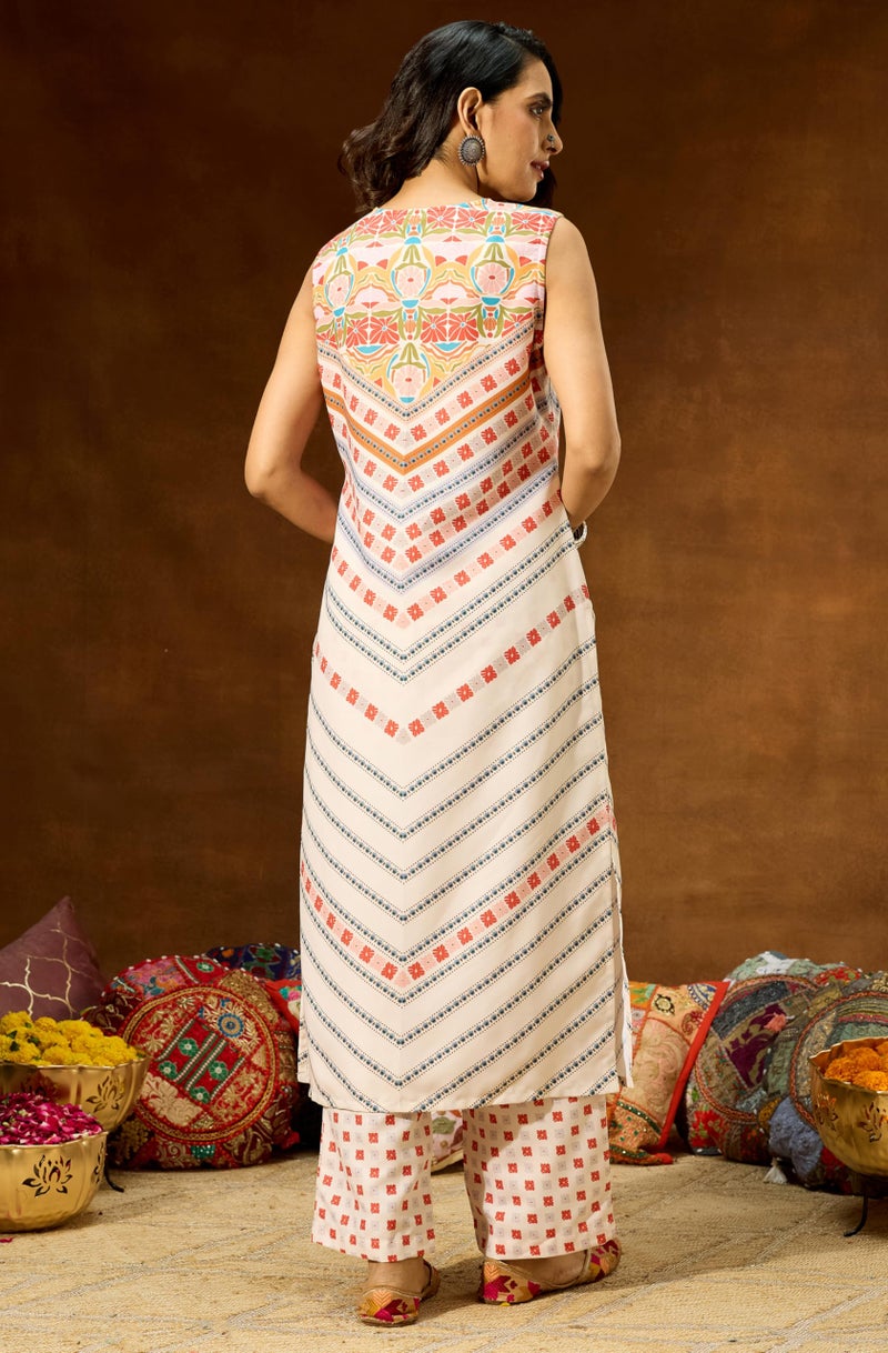 Janasya Women's Cream Cotton Blend Floral Printed Straight Co-ord Set(JAC25CD03428-XL) - Image 4