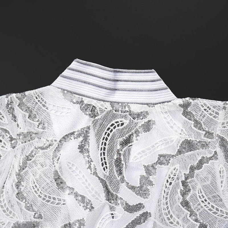 HD Women's African Style Sequin Bubu Dress White Lace Kaftan Gown One Size - Image 4