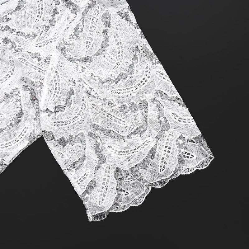 HD Women's African Style Sequin Bubu Dress White Lace Kaftan Gown One Size - Image 5