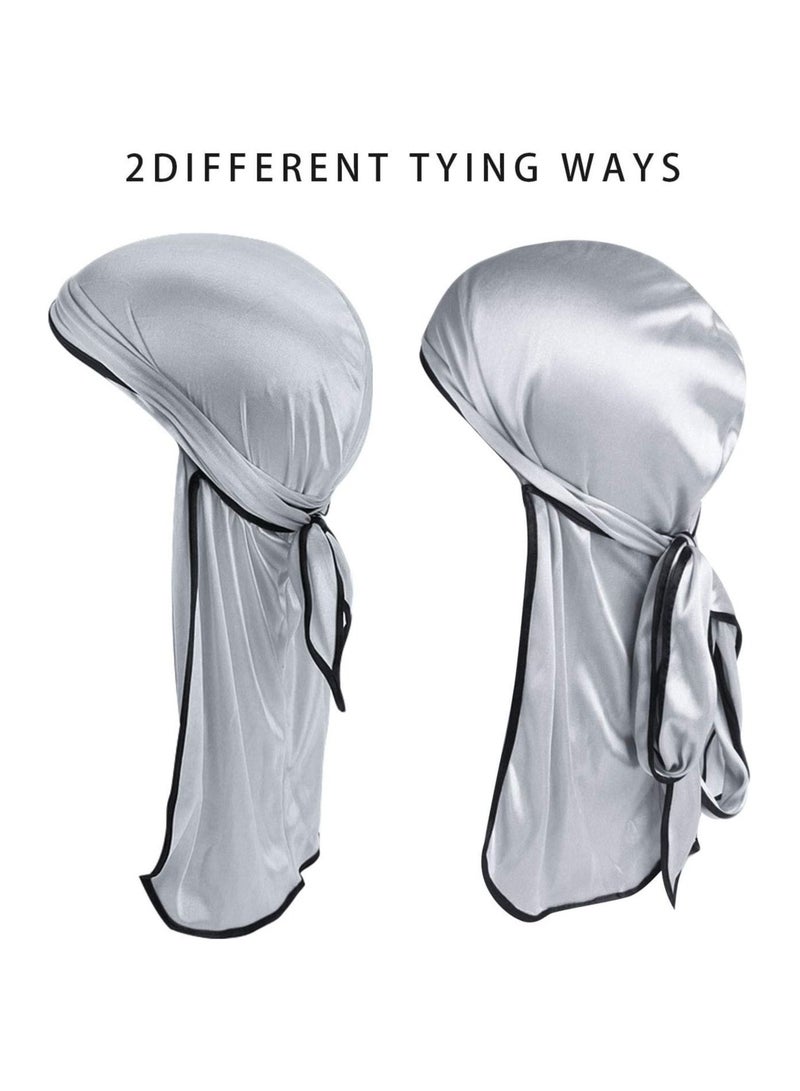 واي آند دي قبعة من Silky Durag للرجال الحرير الناعم Durags 360 Waves للجنسين عمامة ذات ذيول طويلة وأشرطة عريضة للأطفال والنساء 2 قطعة  - Image 4
