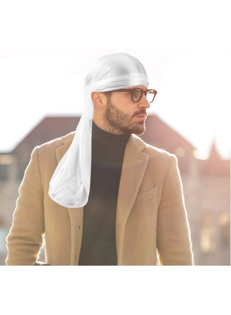 واي آند دي قبعة من Silky Durag للرجال الحرير الناعم Durags 360 Waves للجنسين عمامة ذات ذيول طويلة وأشرطة عريضة للأطفال والنساء 2 قطعة  - Image 3
