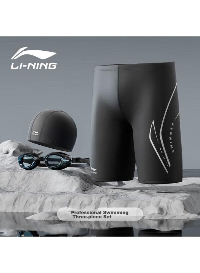 Li-ning Men's Swim Trunks, Anti-embarrassment Swimwear, Knee-length Swim Shorts, Swimming Goggles, Swim Cap Set, Swimming Equipment, 25334xl - Image 1