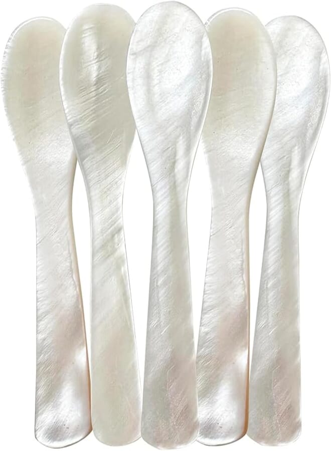 FASHION MANIA 5Pcs Caviar Spoons Mini Mother of Pearl Spoons for Tiny Condiments Serving Set for Caviar Sea Dip Coffee Ice Cream