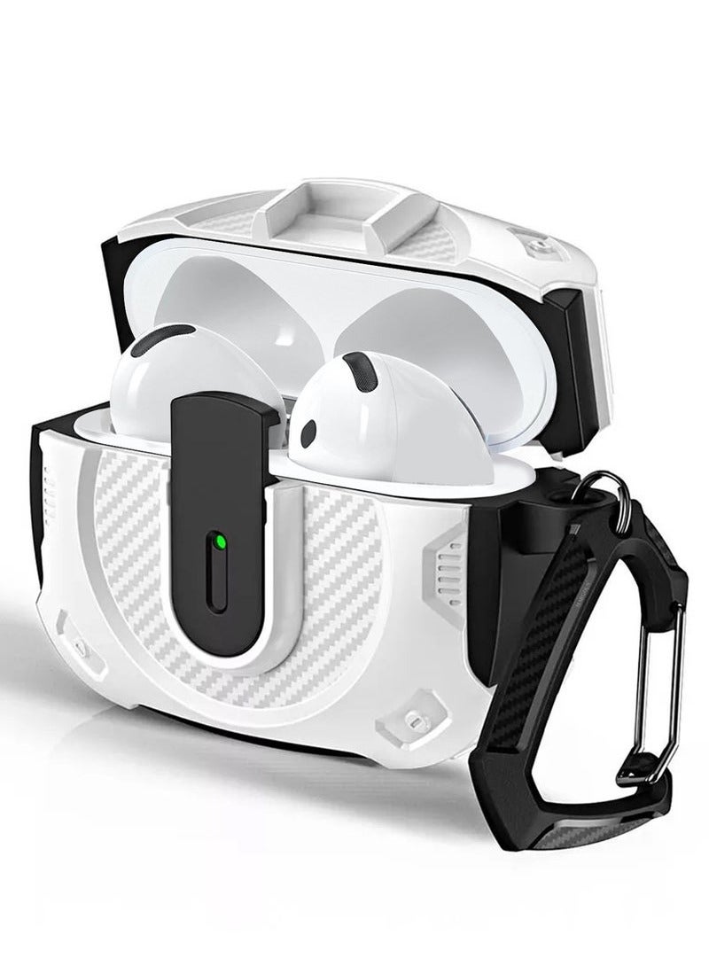 CATANES Airpods 4 Case Hard Shell Protective Armor LED Visible Wireless Charging Case Cover with Lock - White