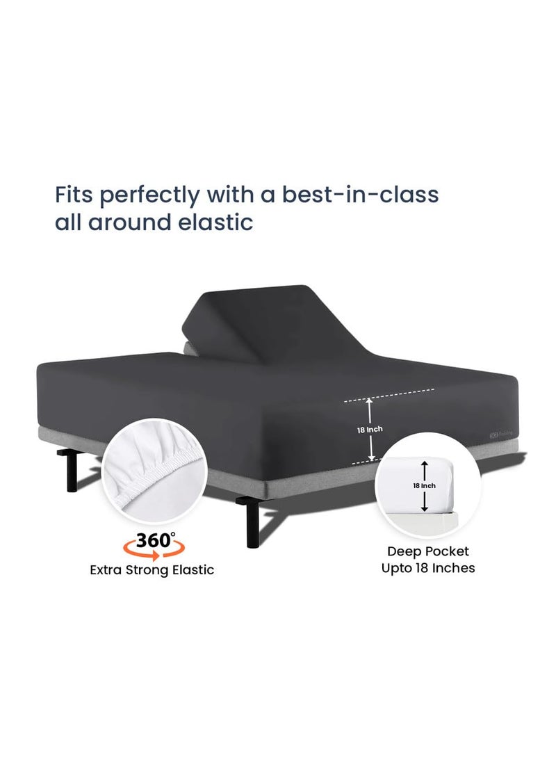 SGI bedding SGI bedding 36"" King Split Top Flex Head Sheet 100% Egyptian Cotton Sheet Set - 600 Thread Count Flex Top Sheet Adjustable Bed - 4 Piece Sheet Set 18"" Deep Pocket Sleep Number Bed - Dark Gray Solid  - Image 5