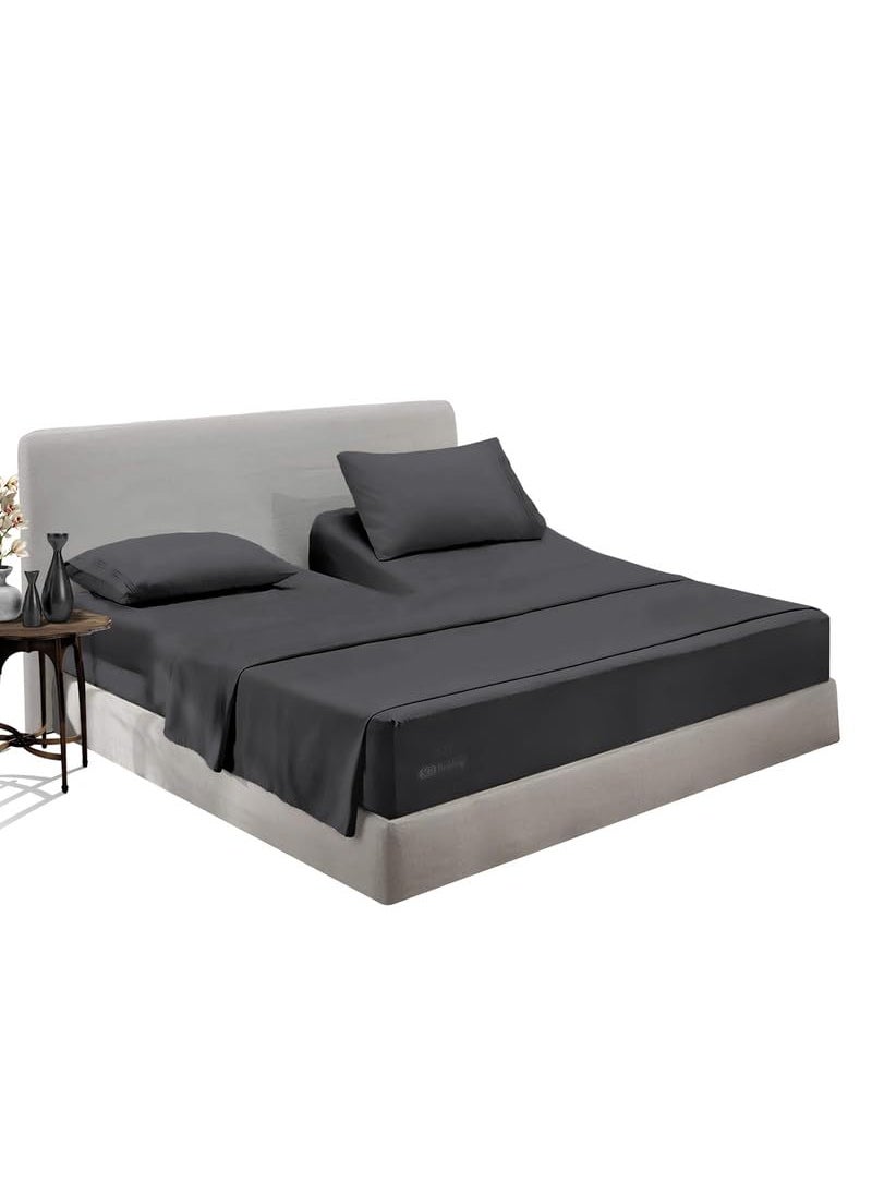 SGI bedding SGI bedding 36"" King Split Top Flex Head Sheet 100% Egyptian Cotton Sheet Set - 600 Thread Count Flex Top Sheet Adjustable Bed - 4 Piece Sheet Set 18"" Deep Pocket Sleep Number Bed - Dark Gray Solid  - Image 1