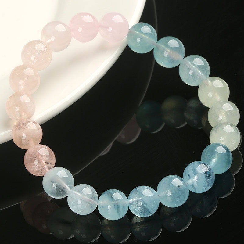 general Testable Natural Morganite Prayer Bead Bracelet, Gradient Candy Color Fresh Round Bead Bracelet, Unisex, for Daily Wear & Holiday Gift - Image 5