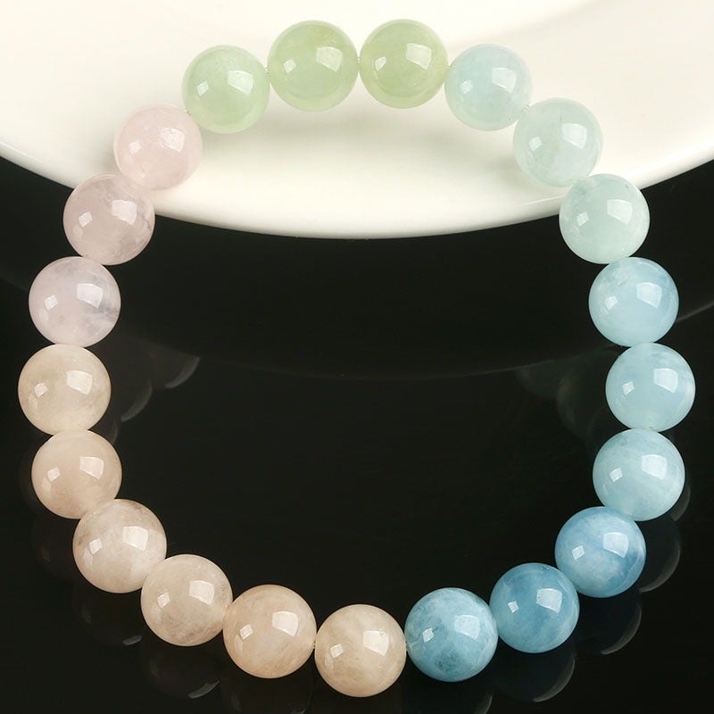 general Testable Natural Morganite Prayer Bead Bracelet, Gradient Candy Color Fresh Round Bead Bracelet, Unisex, for Daily Wear & Holiday Gift - Image 1
