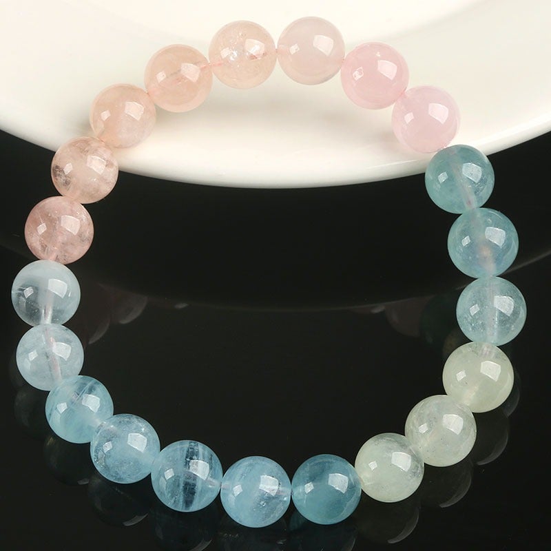 general Testable Natural Morganite Prayer Bead Bracelet, Gradient Candy Color Fresh Round Bead Bracelet, Unisex, for Daily Wear & Holiday Gift - Image 3