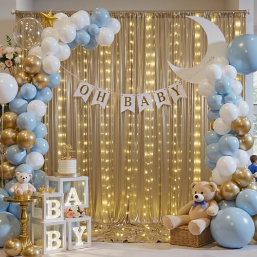 Htper 30x10 ft Champagne Sequin Backdrop Curtain with Lights for Parties, Wrinkle Free Glitter Photo Backdrop Drapes Shimmer Back Drop Cloth with Light Strings for Wedding Birthday Photography Background - Image 3