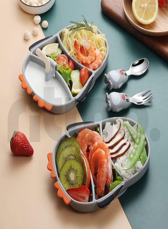 Ritmo طقم أدوات مائدة سيليكون للأطفال من ريتومو، يتضمن أطباقًا وشوكة وملعقة، بالإضافة إلى أدوات مائدة مخصصة لإطعام الأطفال الصغار (لون رمادي البطريق). - Image 1