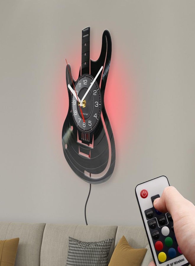 Timethink 12 Inch Guitar LED Wall Clock with 7 Luminous Modes, Musical Instruments Clock Remote Control Silent Guitar Shaped Wall Clock for Music Room Rock N Roll Decor Music Lovers Guitarist Gifts - Image 2