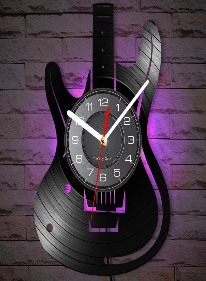 Timethink 12 Inch Guitar LED Wall Clock with 7 Luminous Modes, Musical Instruments Clock Remote Control Silent Guitar Shaped Wall Clock for Music Room Rock N Roll Decor Music Lovers Guitarist Gifts - Image 1