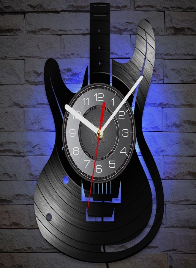 Timethink 12 Inch Guitar LED Wall Clock with 7 Luminous Modes, Musical Instruments Clock Remote Control Silent Guitar Shaped Wall Clock for Music Room Rock N Roll Decor Music Lovers Guitarist Gifts - Image 4