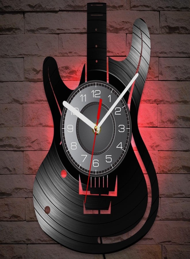 Timethink 12 Inch Guitar LED Wall Clock with 7 Luminous Modes, Musical Instruments Clock Remote Control Silent Guitar Shaped Wall Clock for Music Room Rock N Roll Decor Music Lovers Guitarist Gifts - Image 5