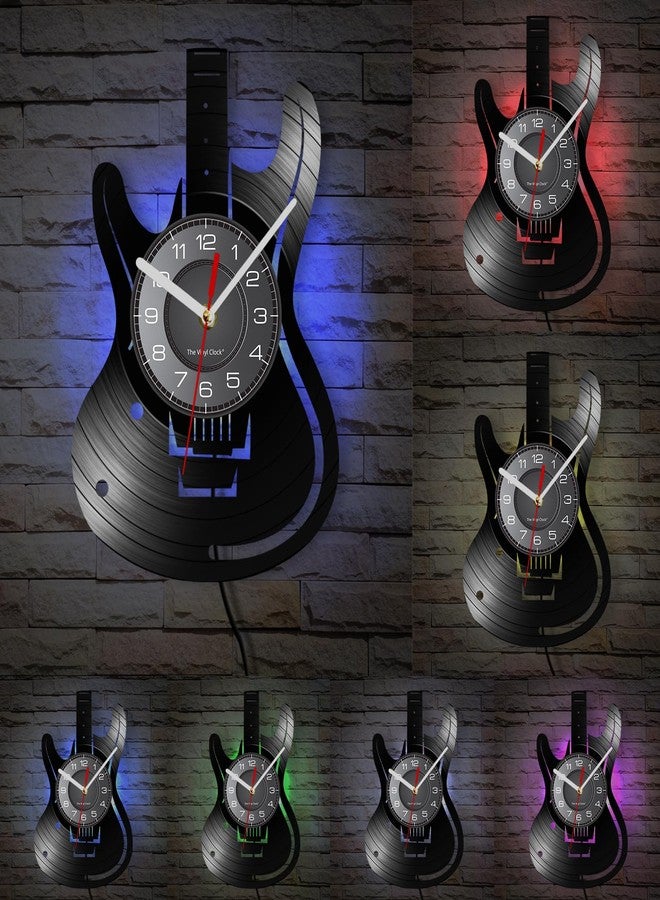 Timethink 12 Inch Guitar LED Wall Clock with 7 Luminous Modes, Musical Instruments Clock Remote Control Silent Guitar Shaped Wall Clock for Music Room Rock N Roll Decor Music Lovers Guitarist Gifts - Image 3