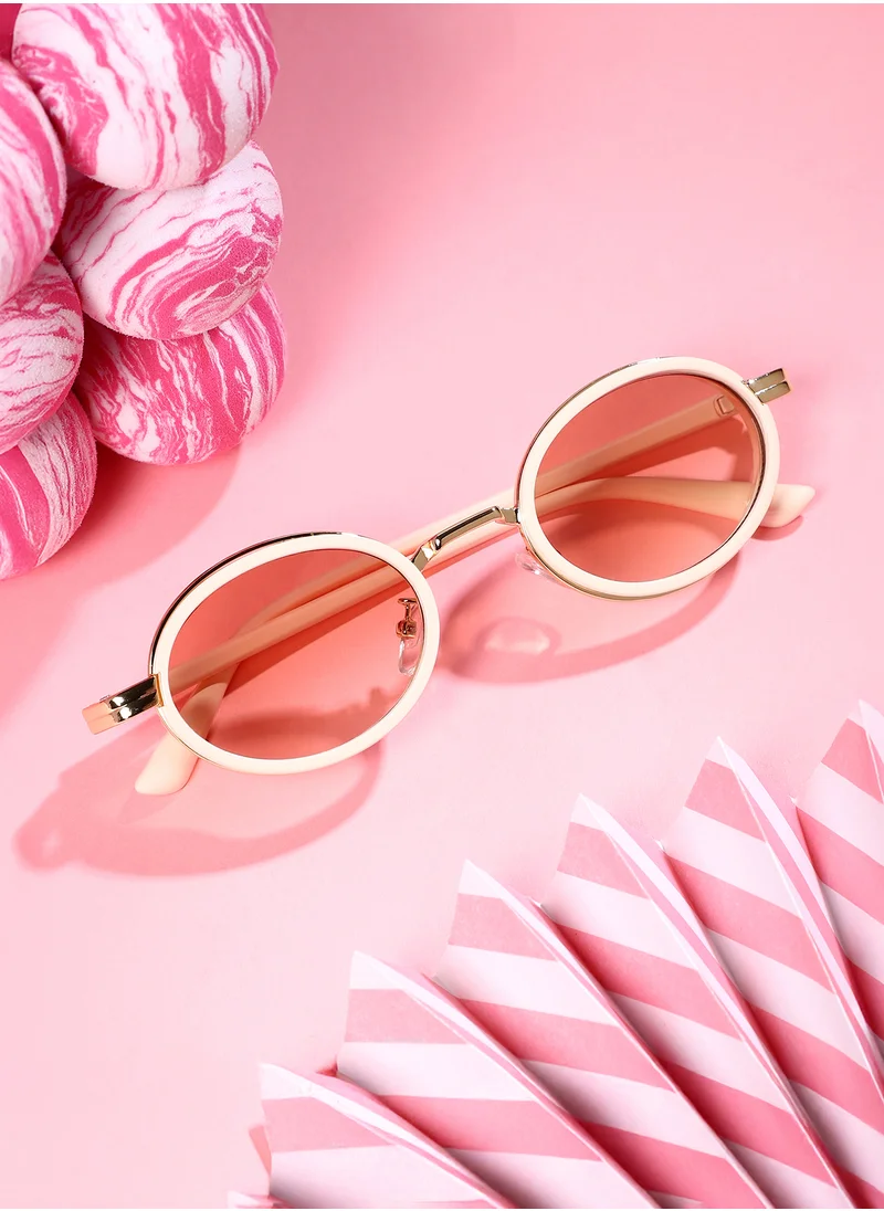 Haute Sauce Haute Sauce Women's The Malibu Block Oval Sunglass For Casual Wear | One-Size | Off-White Alloy Frame | Ash Brown Gradient Polarized Lens | Full Rim | Eyewear For Woman & Girls
