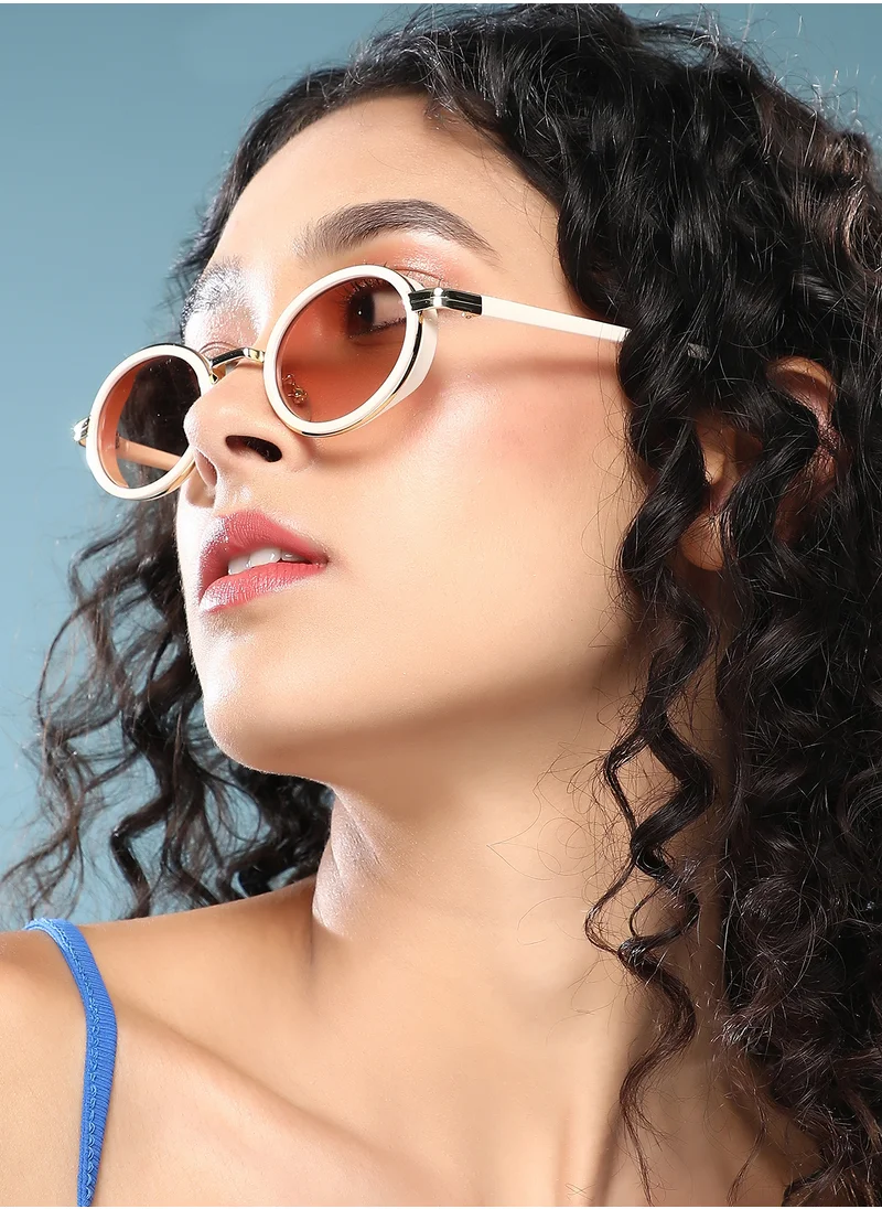 Haute Sauce Haute Sauce Women's The Malibu Block Oval Sunglass For Casual Wear | One-Size | Off-White Alloy Frame | Ash Brown Gradient Polarized Lens | Full Rim | Eyewear For Woman & Girls