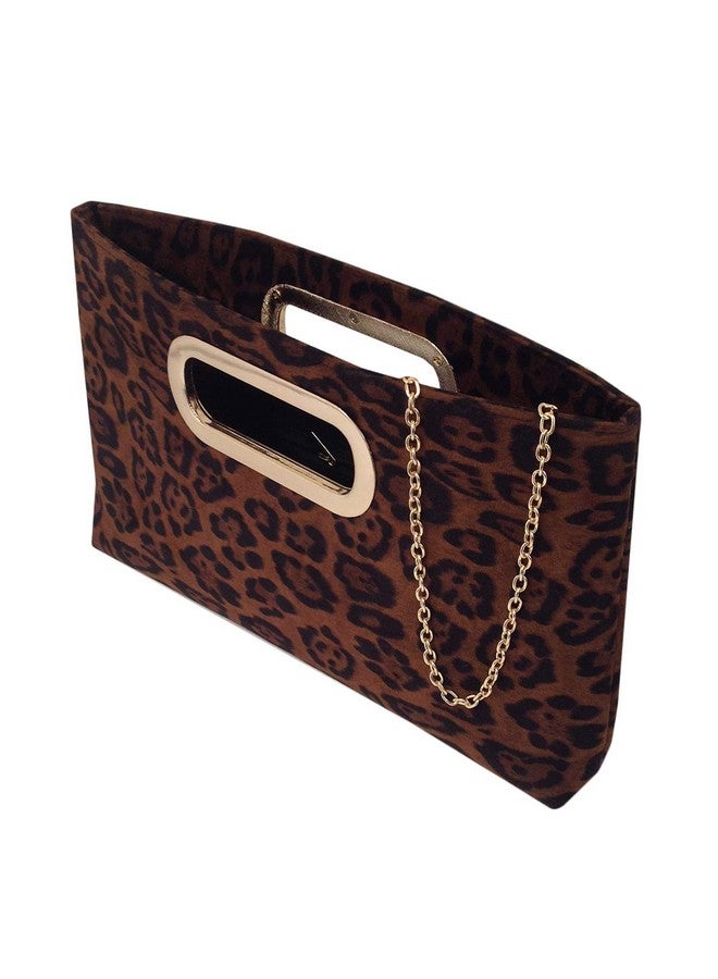 JNB Faux Suede Top Handle Leopard Clutch Brown - Image 3