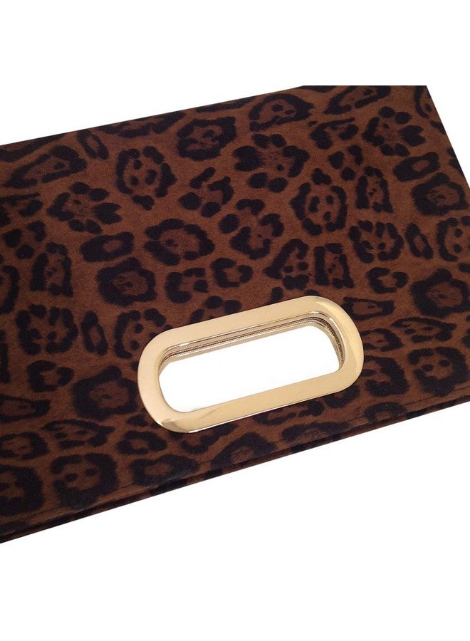 JNB Faux Suede Top Handle Leopard Clutch Brown - Image 5