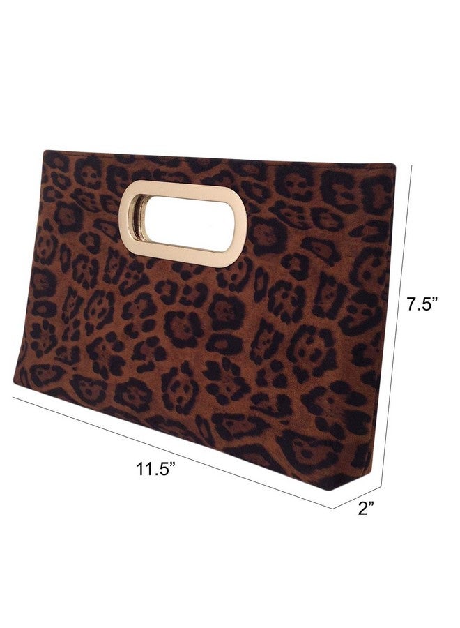JNB Faux Suede Top Handle Leopard Clutch Brown - Image 2