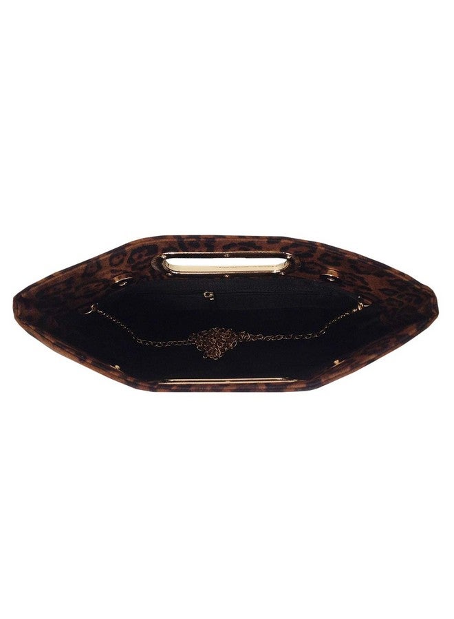 JNB Faux Suede Top Handle Leopard Clutch Brown - Image 4