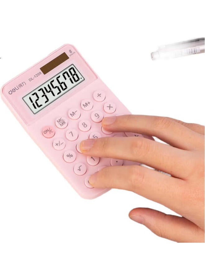 Deli Dual Power Portable Calculator, Student Fourth Grade Macaron Mini Calculator, Learning Supplies, Pink, 1209A - Image 1