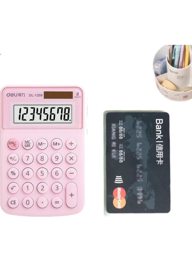 Deli Dual Power Portable Calculator, Student Fourth Grade Macaron Mini Calculator, Learning Supplies, Pink, 1209A - Image 3
