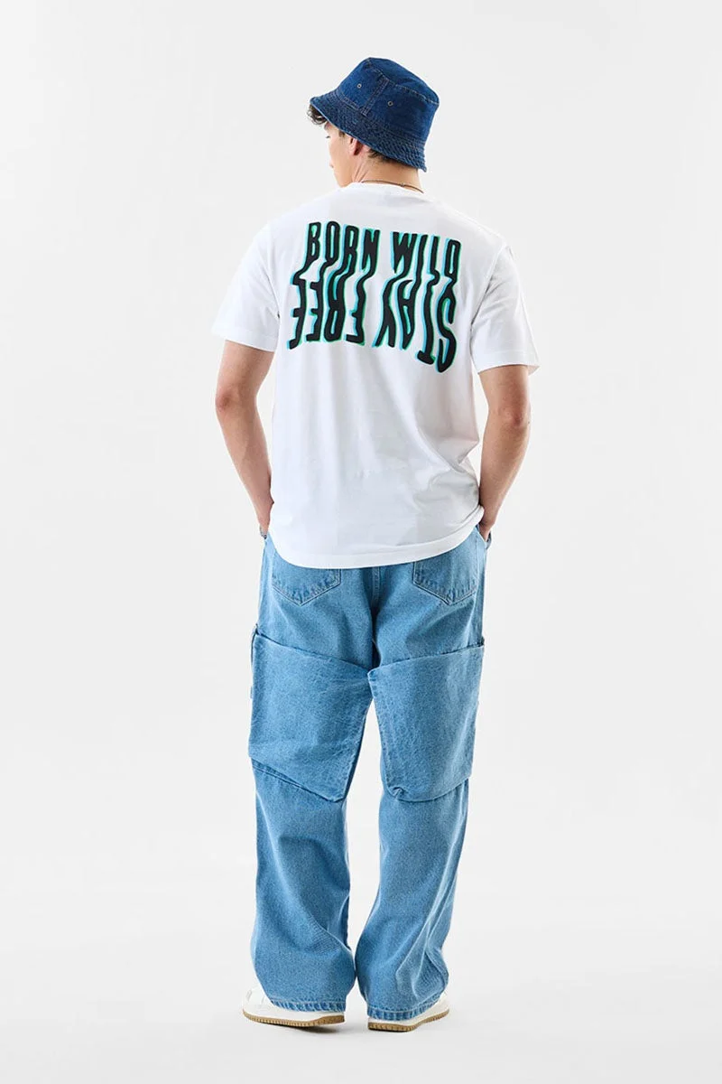 سنيتش White Graphic Half Sleeve Slim Fit T-Shirt