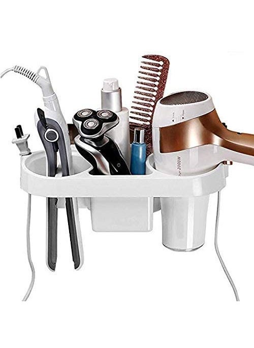 Density Collection - Density Collection Wall Mounted Adhesive Hair Dryer Holder, Hair Care Tools Organizer Basket, White - Image 1
