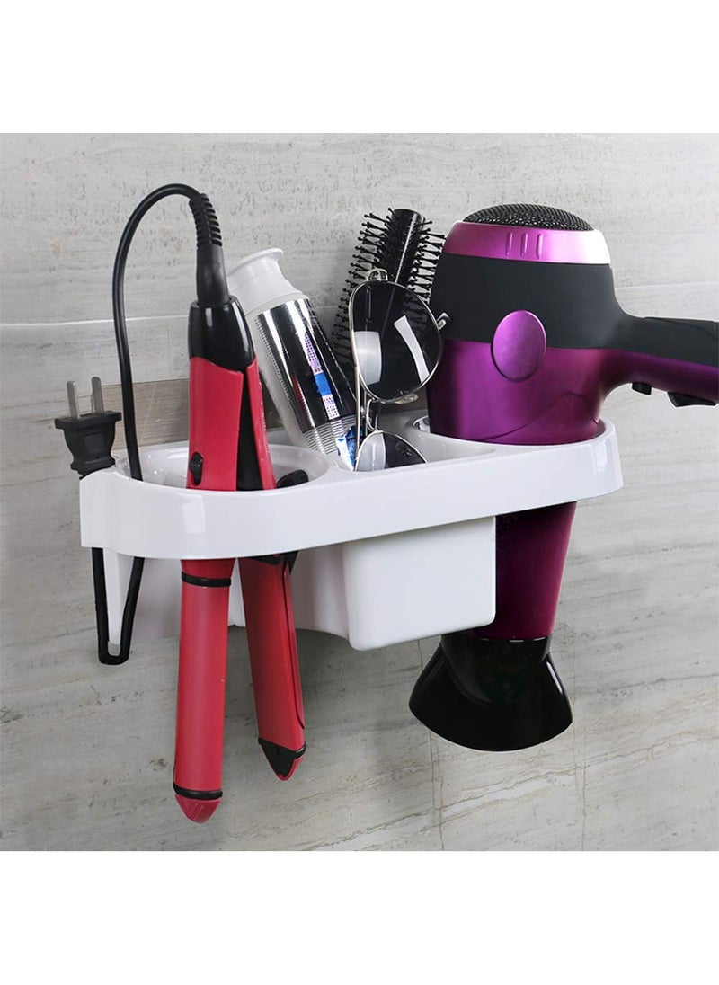 Density Collection - Density Collection Wall Mounted Adhesive Hair Dryer Holder, Hair Care Tools Organizer Basket, White - Image 1