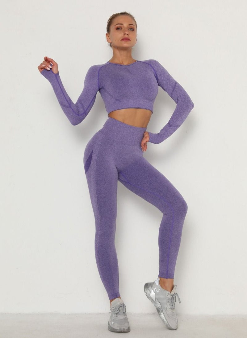 Loquat High Waist Tight-Fitting Sports Set Purple  - Image 1