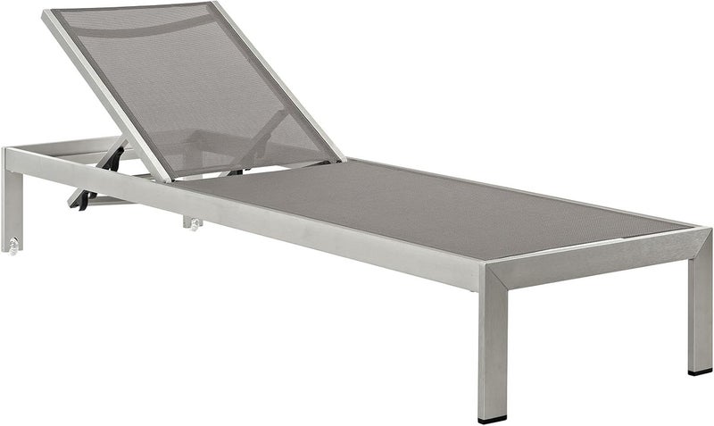 Modway Shore Aluminum Mesh Outdoor Patio Poolside Chaise Lounge Chair in Silver Gray - Image 1