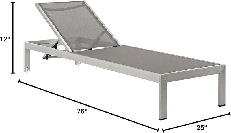 Modway Shore Aluminum Mesh Outdoor Patio Poolside Chaise Lounge Chair in Silver Gray - Image 3