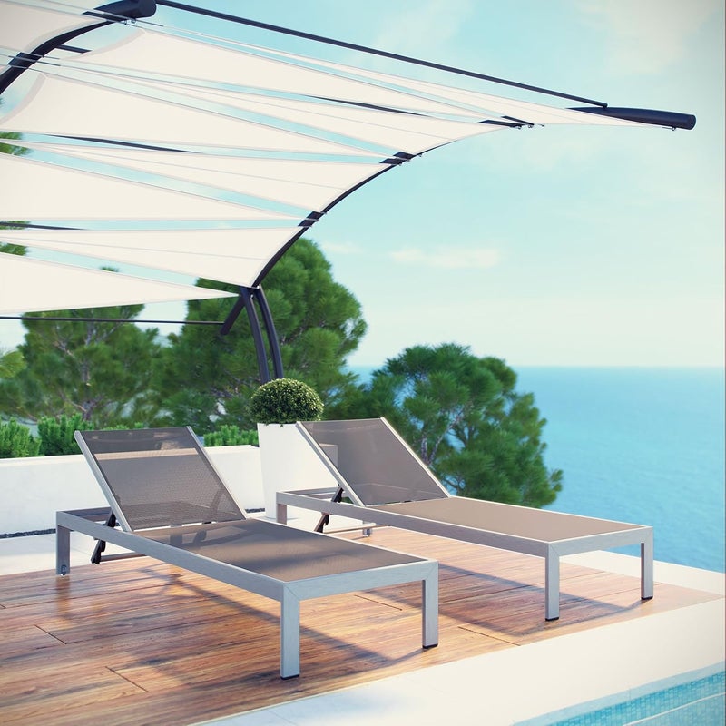 Modway Shore Aluminum Mesh Outdoor Patio Poolside Chaise Lounge Chair in Silver Gray - Image 2