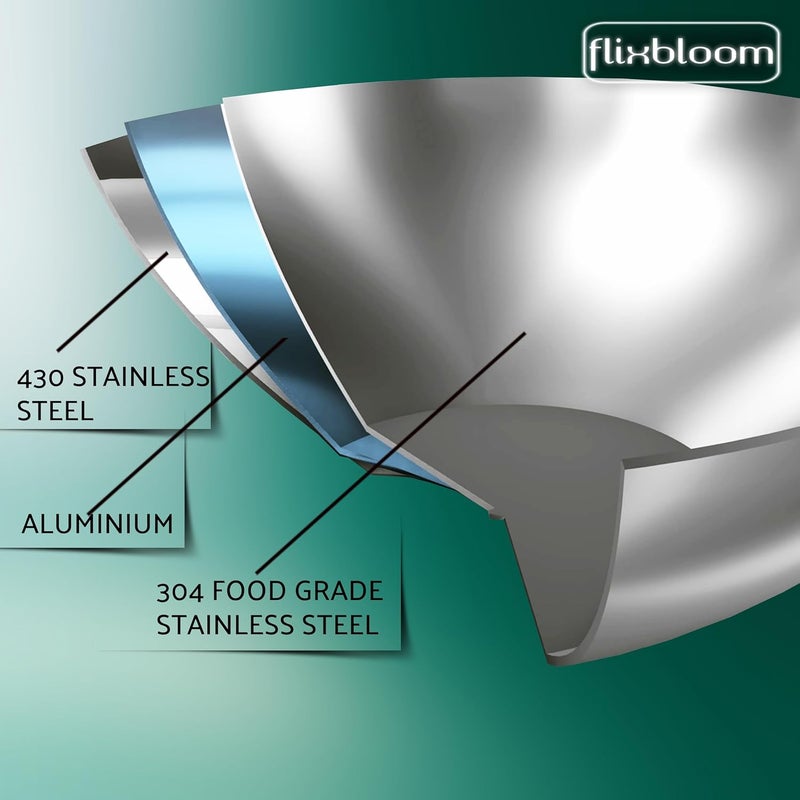 FLIXBLOOM FLIXBLOOM Modern TriPlus Stainless Steel Kitchen Cookware Triply Kadai Induction Base Kadhai Gas Stovetop Friendly Utensil 3 Litre  - Image 4