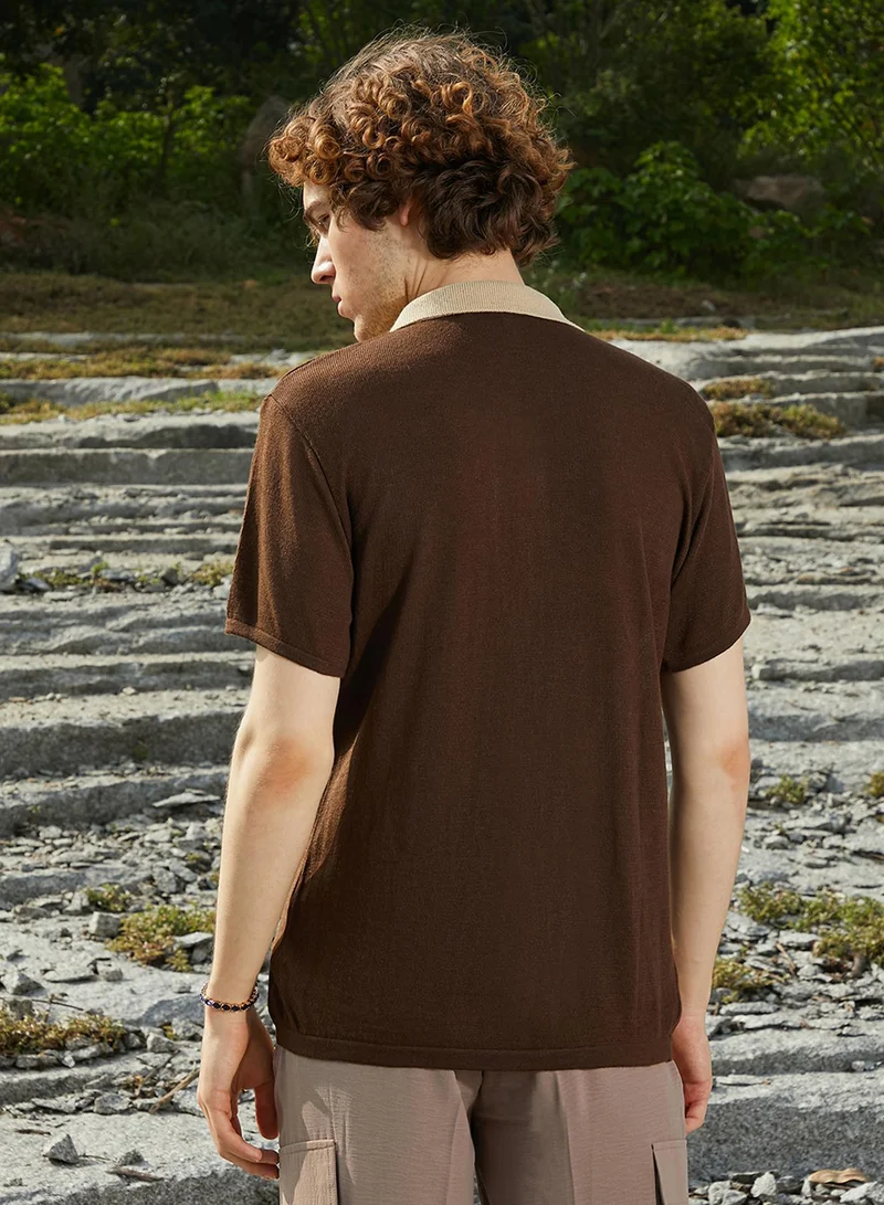 CAHOOT  Men's Buff Beige & Taupe Brown Block-Knit Slim-Fit Shirt for Men | Best Price UAE